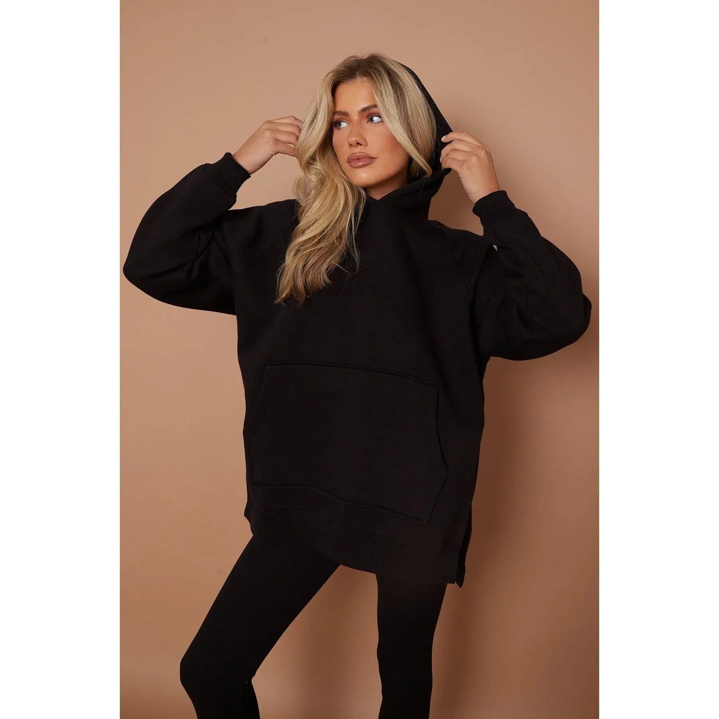 Black Oversize Hoodie & Ribbed Leggings Set Duchess Boutique