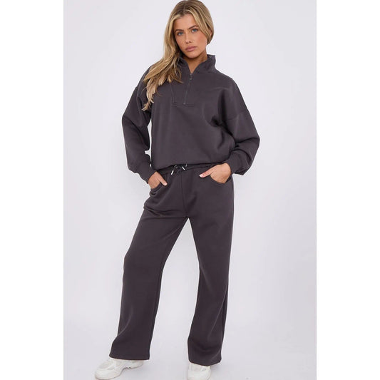 Charcoal Oversized Bomber Half Zip Tracksuit Duchess Boutique