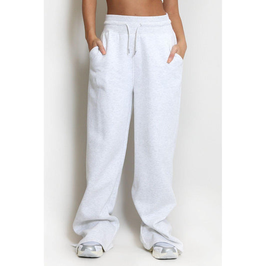 Grey Wide Leg Split Hem Joggers Duchess Boutique