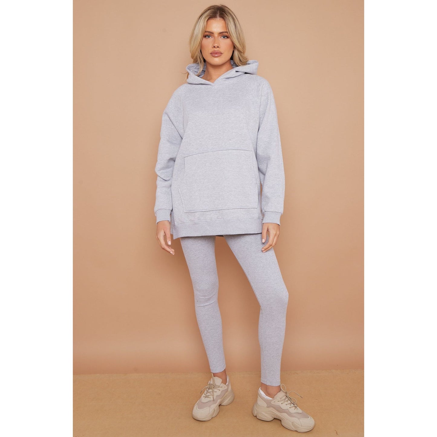 Silver Oversized Split Sides Hoodie & Ribbed Leggings set Duchess Boutique