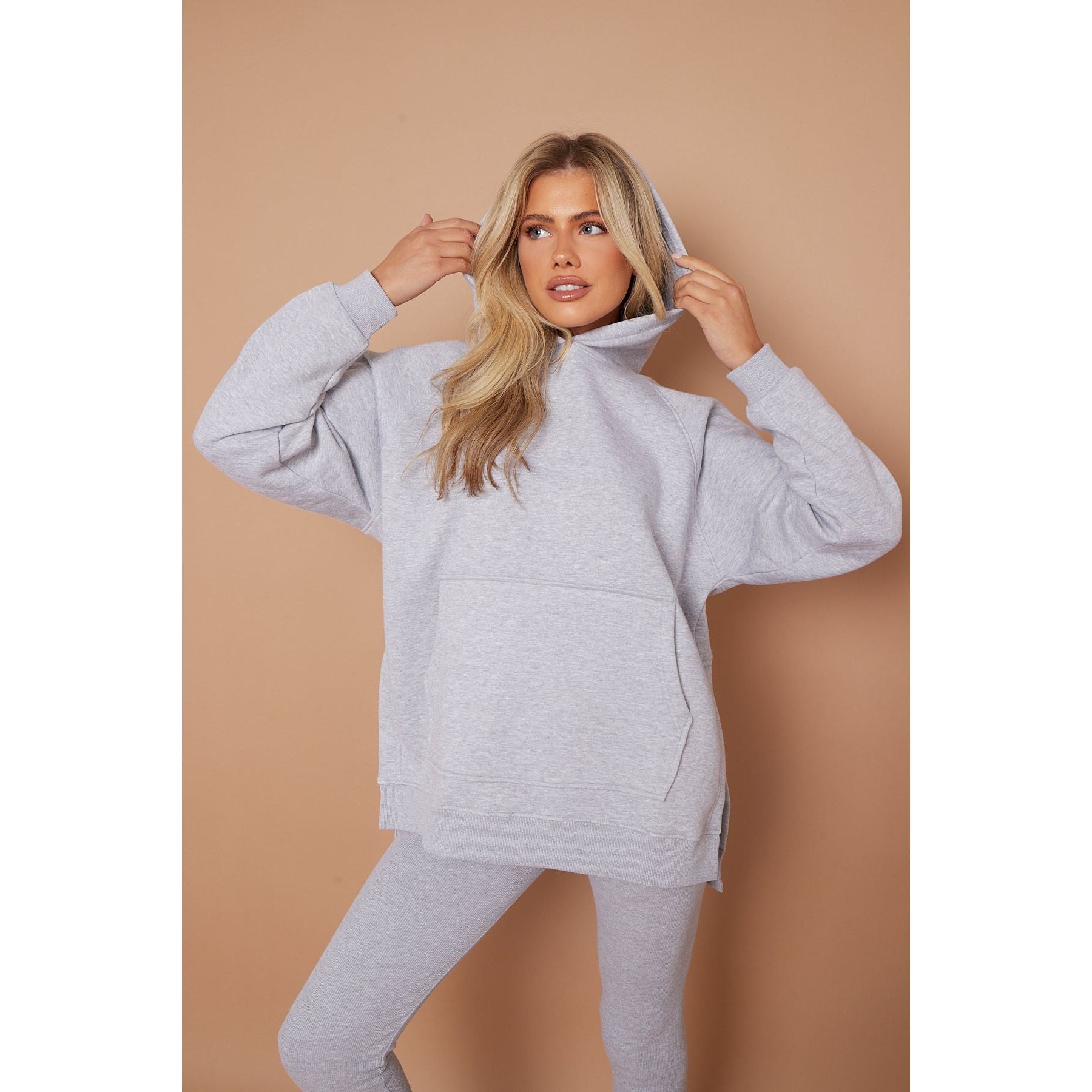 Silver Oversized Split Sides Hoodie & Ribbed Leggings set Duchess Boutique