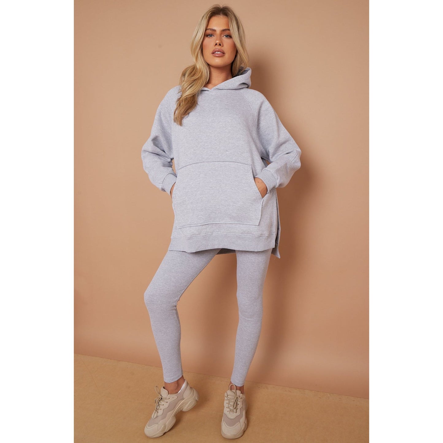 Silver Oversized Split Sides Hoodie & Ribbed Leggings set Duchess Boutique