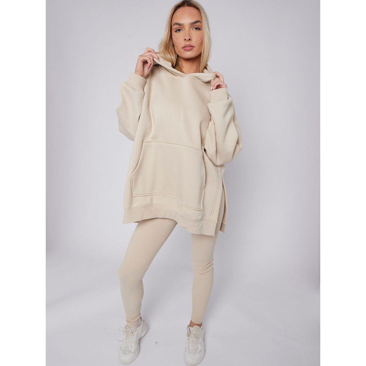 Stone Oversized Split Sides Hoodie & Ribbed Leggings set Duchess Boutique