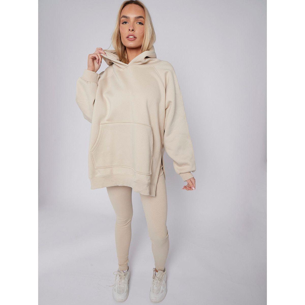 Stone Oversized Split Sides Hoodie & Ribbed Leggings set Duchess Boutique