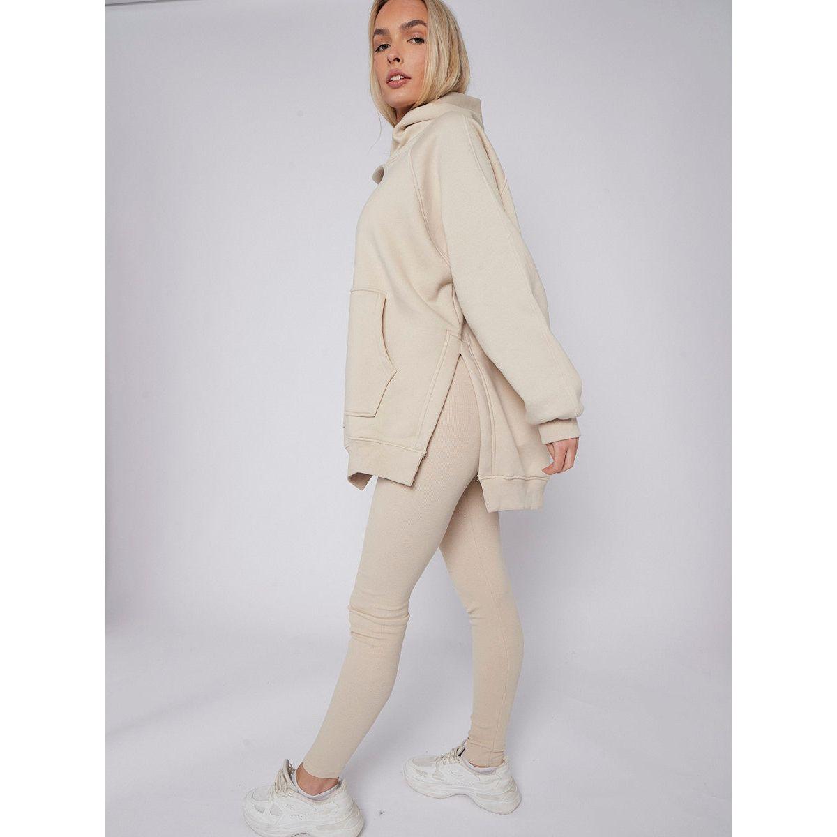 Stone Oversized Split Sides Hoodie & Ribbed Leggings set Duchess Boutique